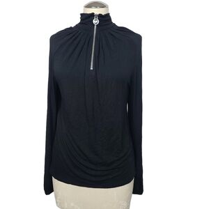 Michael Michael Kors Black Long Sleeves Half Zip Lightweight Shirt SP